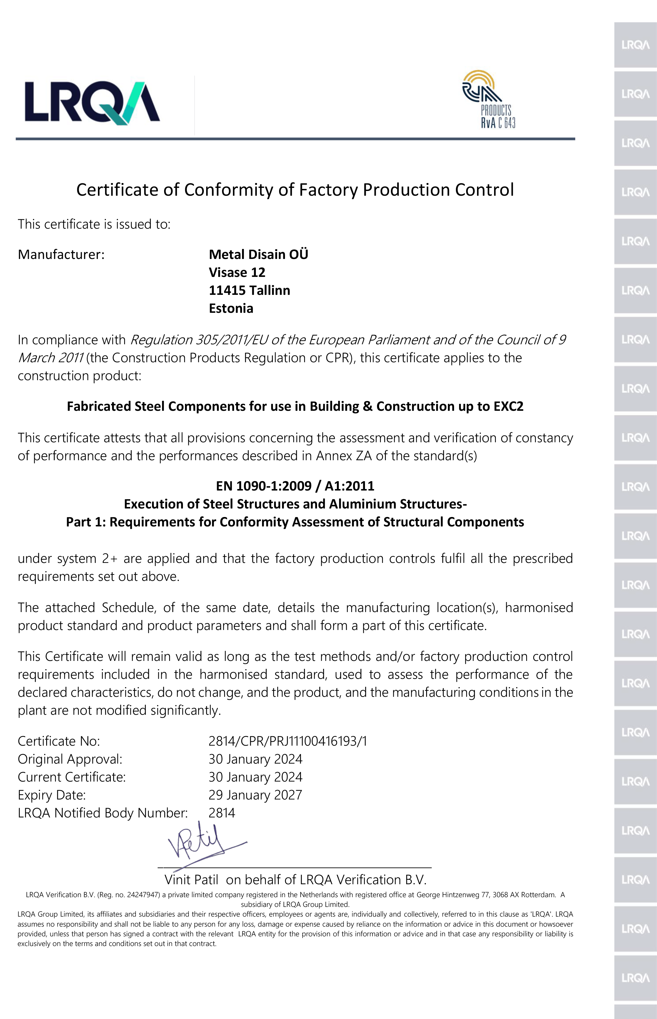 Updated certificate 1