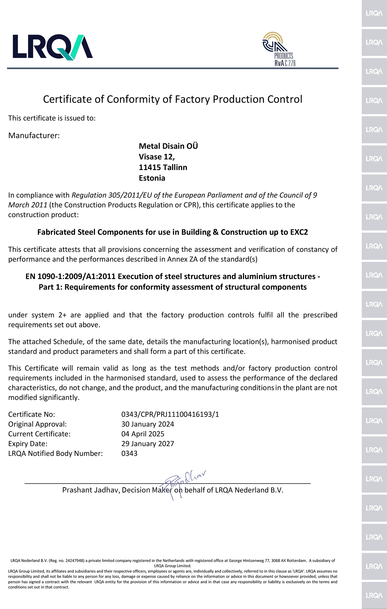 Updated certificate 1